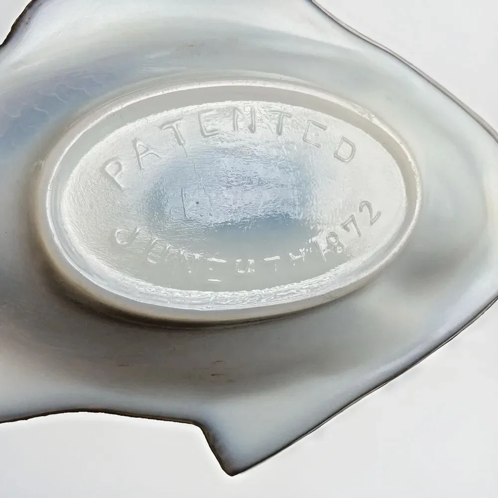 White Milk Glass 9.5” Fish Dish  marked Patent 1872 VTG Clambroth